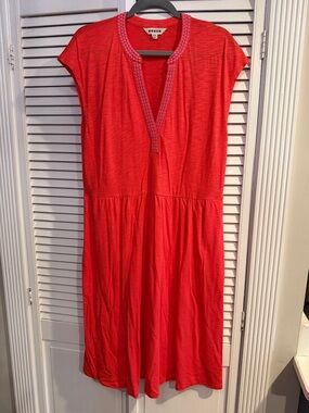Boden Coral Knit V-Neck Cap Sleeve Dress